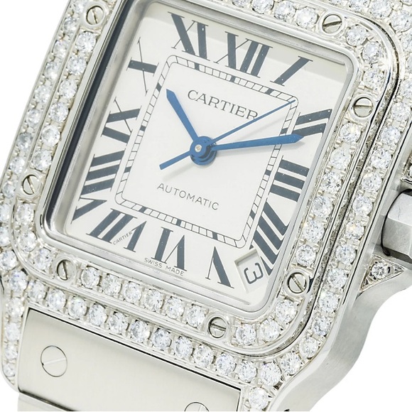 Cartier Silver and White Diamond-Accented Watch 32mm Santos Galbee XL - Picture 2 of 3